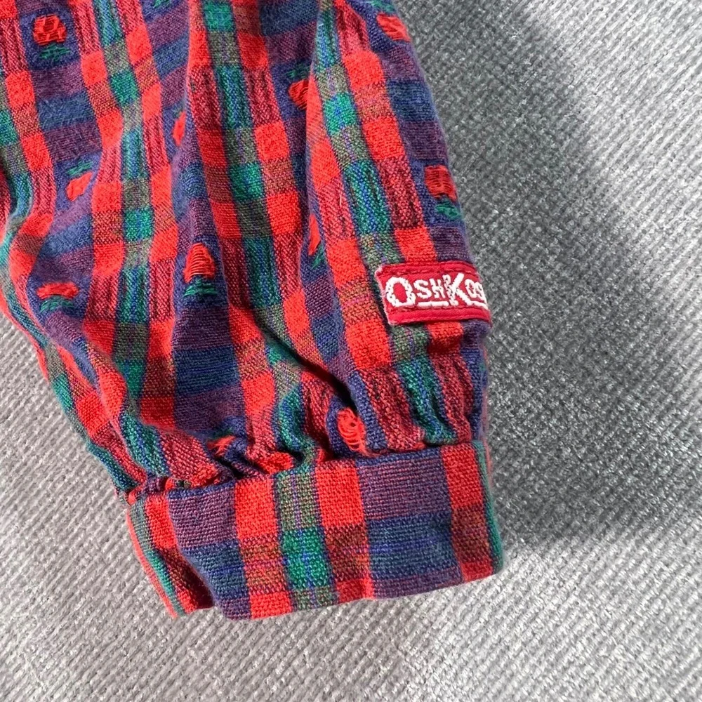 Vintage OshKosh Bgosh Baby Girls Plaid Apple Romper Jumpsuit 18 Months USA Made